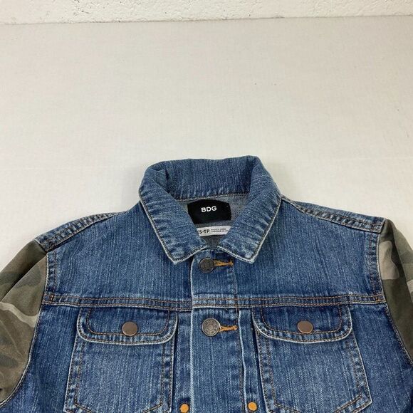 BDG Urban Outfitters Patchwork Denim Jean Jacket Camouflage 90s Streetwear XS - Picture 3 of 12